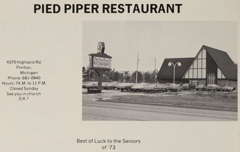 Pied Piper Restaurant - 1973 Waterford Twp High Yearbook Ad